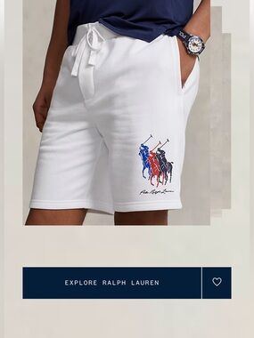 Polo Ralph Lauren White 8.5” cotton big logo shorts
